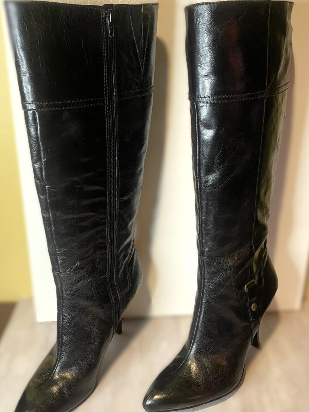 Nine West Manhunt Black Leather Knee High Boots Size 10M